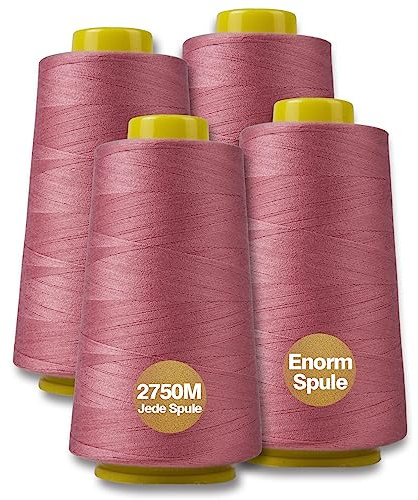 NäHgarn Overlockgarn 100% Polyester Gummi Rot NäHgarn Set FüR NäHgarn Faden Garn NäHmaschine 4 NäHgarn Zwirn ReißFest NäHmaschinengarn Thread NäHfaden Overlock Garn 40/2 Je 2745 M, Insgesamt 11000m
