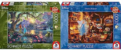 Schmidt Spiele 57527 Thomas Kinkade, Disney, Froschkönig & Thomas Kinkade 57526, Disney, Geppettos Pinocchio, 1000 Teile Puzzle, bunt[Exklusiv bei Amazon]