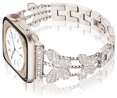 Ocaer Kompatibel mit Apple Watch Armband 49mm 46mm 45mm 44mm 42mm, Glitzer Strass Metall iWatch Armband für Apple Watch Series 10 9 8 7 SE 6 5 4 Ultra 2, Bling Schmuck für Damen Fraue (Polarstern)