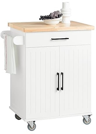 SoBuy Servierwagen mit Arbeitsplatte, Küchenwagen auf Rollen, Kücheninsel, Rollwagen Küche mit Stauraum, Küchenregal stehend, Grilltisch für Küche, Wohnzimmer, Outdoor – 74x91x46 cm, FKW119-WN