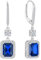 FJ Quadrat Prinzessschliff Hängend Ohrringe Damen 925 Sterling Silber Solitaire Halo Blau Saphir Ohrringe September Geburtsstein Schmuck Geschenke für Frauen