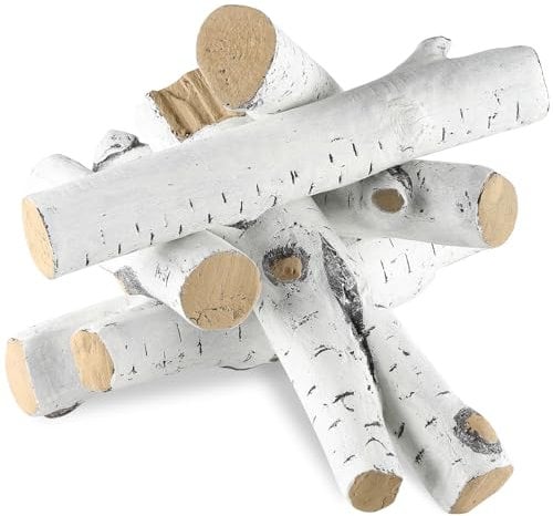 VEVOR Set di Legno Decorativo in Ceramica per Caminetto Stufa 6 Pezzi, Set di Ceppi in Ceramica per Caminetto a Gas Caminetto Interno Esterno da 6 Pezzi, Ceppi di Betulla Bianca in Materiale Ceramico