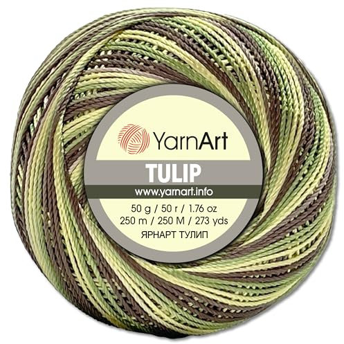Frida's Wollhaus YarnArt 50 g Tulip Häkelgarn Filetgarn Mikrofaser glänzend seidig 49 Farben (477 | Gelb-grün-braun)