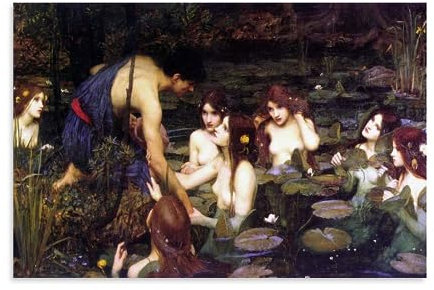 John William Waterhouse Painters' Works「Hylas And The Nymphs」Bedrucktes Leinwand-Poster Gemälde auf Leinwand, Wandkunst, Rollbild, Druck, Wohnzimmer, Wände, Dekoration, Häuser, 20 x 30 cm