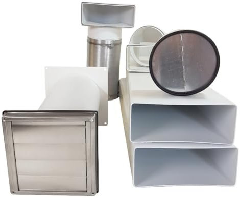 VentilationNord Mauerkasten Set mit Mauerkasten 125, Kanal-Set, Flachkanal-Anschluss, Wetterschutz-Lüftungsgitter mit selbstschließenden Lamellen & Teleskoprohr Ø 125 | Mauerdurchführung Set