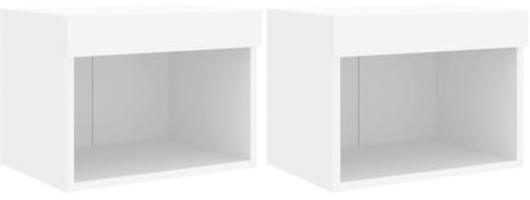 vidaXL Wand Nachttisch 2 STK., Schwebend Nachtschrank mit LED-Leuchten, Wandmontage Nachtkommode Nachtkonsole, Wandschrank Schlafzimmer, Weiß