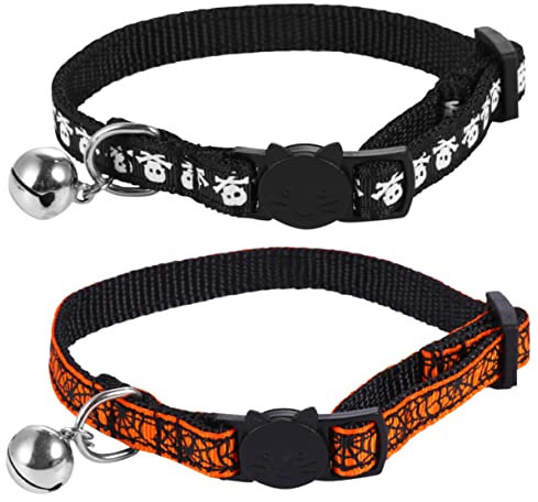 Beavorty 2stück Katzenhalsband Für Halloween Verstellbare Und Bequeme Halskette Mit Spinnennetz Und Totenkopfdesign Für -Dekoration Und Partys