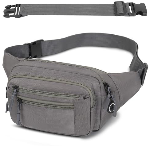 Bauchtasche Gürteltasche Hüfttasche mit Einem 30 cm Verlängerten Gürtel Unisex Modern Umhängetaschen Handytasche für Outdoor Reise Wandern Hundetraining Damen und Herren (Grau)