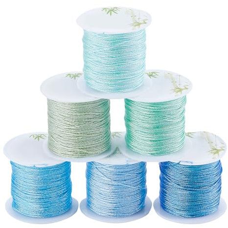 SUNNYCLUE 6 rouleau 6 couleurs 12 plis 0.8 mm Cordon en Polyester Ciré Fil de Perles Enduit de Cire Dégradé Coloré Cordon de Nouage Chinois pour Bricolage Bracelets Colliers Cuir Couture Couture Amiti