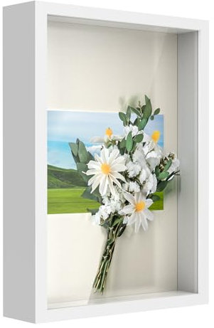 Anhow 3D Bilderrahmen zum Befüllen, A4 3D Bilderrahmen Tiefer Objektrahmen 20 x 30 cm mit Transparente Echtglas für Tischplatte und Wand - Weiß/ 3cm