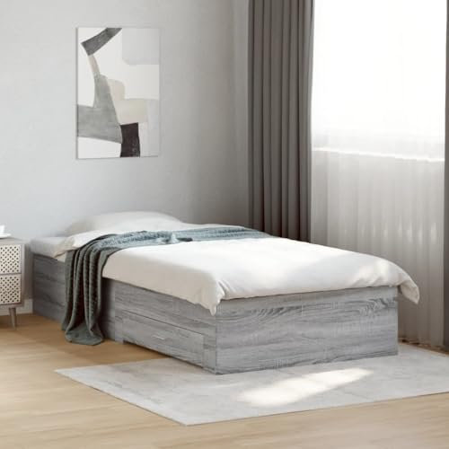 Faroom Bett mit Stauraum 90x200 cm Einzelbett mit Schubkästen Holzbett Stauraumbett Kinderbett Jugendzimmer Kojenbett Jugendbett mit Lattenrost Grau Sonoma