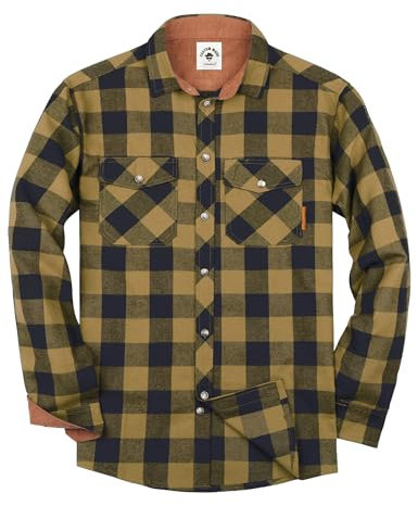 TARAINYA Chemise Flanelle Homme A Carreaux Manches Longues Regular Fit avec Poche Jaune Marine L
