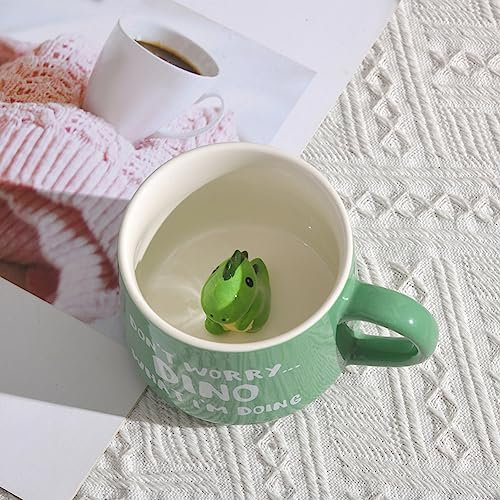 RANJIMA Dino Tasse 3D Dinosaurier Tassen, 400ml Keramik Teetasse mit Tier Innen, Süße Dino Cup Lustige Dinosaur Mug Tee Kaffee Becher, Cute Dino Geschenke für Frauen Freundin Mädchen Jungen Kinder