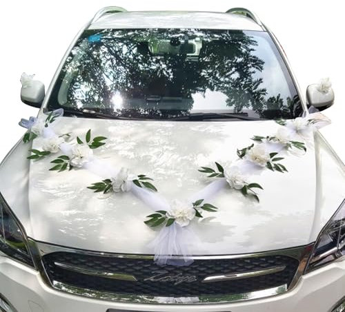 DKDDSSS Hochzeit Autoschmuck - Auto Deko für Hochzeit - Hochzeitsdeko für das Brautauto mit Blumen - Autoschmuck Hochzeit Motorhaube Perferkte Hochzeitsauto Dekoration