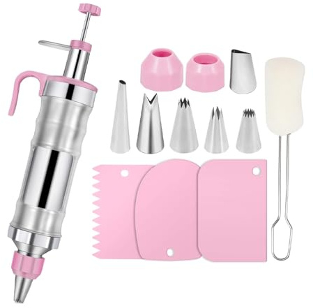 Ieron Pistola per glassa per Decorare Torte, Set di siringhe per glassa di Grandi Dimensioni, Decorazione di Dolci, Utensili per glassa in Acciaio Inossidabile, Set per glassa con 6 beccucci per