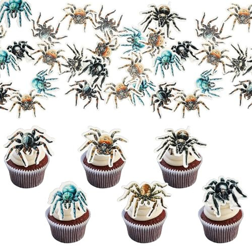 Gyufise 60 Stück essbare Oblaten Papier Halloween Spinne Cupcake Topper essbare Spinne Kuchen Picks Horror Cupcake Dekorationen für Halloween Thema Babyparty Party Kuchen Dekoration