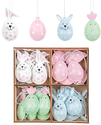 Valery Madelyn Easter Decorations, Metal Hanging Tree Decorations,Pink Blue White Green Pendants with Egg, Bird and Rabbit for Spring Home Decor Gift (12)
