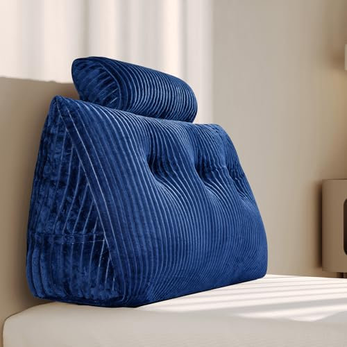 Z-hom Bücherkissen, Keilkissen, Lesekissen Für Bett Und Sofa, Cozy Rückenkissen, Praktisches Seitenfach, Removable Cover, Mit Rundem Kopfkissen (Blau, 100 * 50 * 20cm)