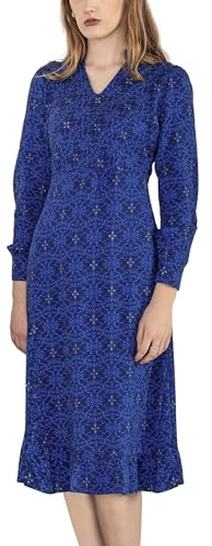 Enorsia Womens V-Neck Puff Sleeve Midi Dress Elegant Pleated Collar, Ruffle Hem, with Slim Fit & Ornamental Print, Chic Puff Sleeves Perfect Midi Dresses for Women for Any Occasion