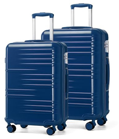 British Traveller Reisekoffer Set Handgepäck Koffer Trolleys Hartschalenkoffer ABS+PC mit 4 Spinnerräder Rollkoffer mit TSA-Schloss Blau