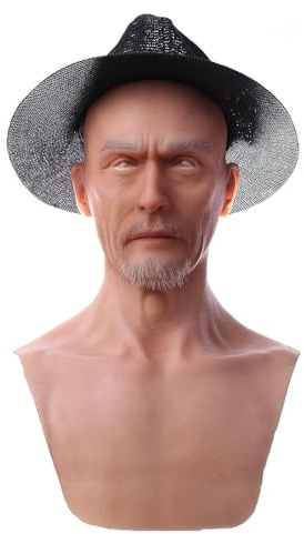 Adima Realistico Silicone Vecchio Uomo Faccia Realistica Testa Piena Maschere di Halloween Viso Fatto A Mano per Cosplay Crossdresser Charles,Marrone,One Size
