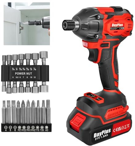 Cordless Impact Wrench 1/2 inch, 450N.m High Torque Brushless Power Impact Gun with 1.5Ah Li-ion Battery, 14 Socket Sets, 12 Screwdriver Bits, 2 in 1 Electric Impact Wrench with LED Light for Car Home