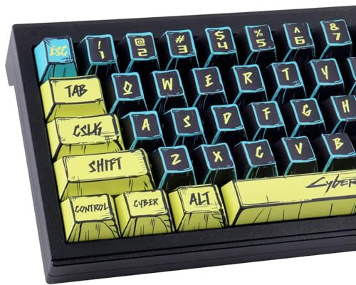 JakeTsai PBT Keycaps, 145 Keys Japanese Manga Keycaps, Cyberpunk 2077 Minimalist Style Cherry Profile Dye Sublimation Custom Keycap for Cherry Gateron MX Swithes ISO/ANSI Layout Mechanical Keyboards