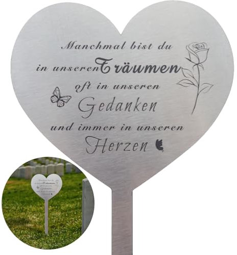 Powerruif Grabstecker Edelstahl Herz, Grabschmuck Wetterfest, Grabdekoration mit Spruch du Manchmal Bist du in Unseren Träumen, Oft in Unseren Gedanken und Immer in Unseren Herzen -für Gärten Höfe