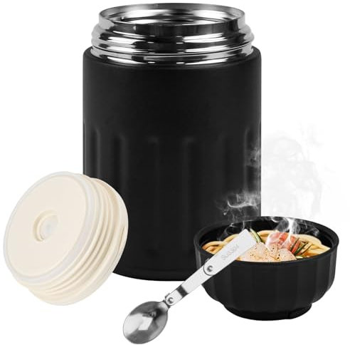 VGECEE Termo para Comida Acero Inoxidable 316 Termo para Comida Caliente para Sopa Termo para Comida con Cuchara Plegable Recipiente Térmico para Comida 600ml Recipiente Termo de Acero Inoxidable