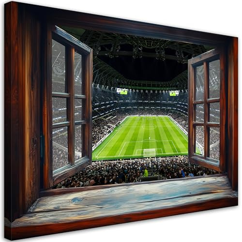 Feeby Wandbild - Wohnzimmer Modern Deko - Fenster Fußballspiel - 60x40 1tlg - Bilder Leinwand - Bild auf Leinwand Schlafzimmer - Leinwandbilder für die Wand - Canvas Painting - Fotokunst