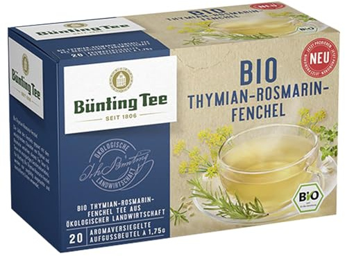 Bünting Tee Bio Thymian-Rosmarin-Fenchel, 3er Pack (3 x 20 Teebeutel) Einzigartiger Genuss in jeder Tasse | Glutenfrei | Laktosefrei | ohne Zuckerzusatz