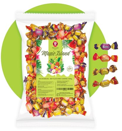PERE’S CANDY Süßigkeiten Großpackung 1kg - Magic Island Bonbons - 4 Magische Doppelflavours aus Italien – Weich & Einzigartig - Premium Süßigkeit - Einzeln Verpackt - Karnevals Wurfmaterial