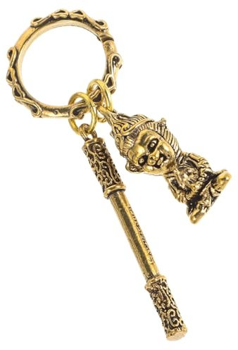 VILLCASE Messing Affenkönig Schlüsselanhänger mit Stock, Goldene Optik