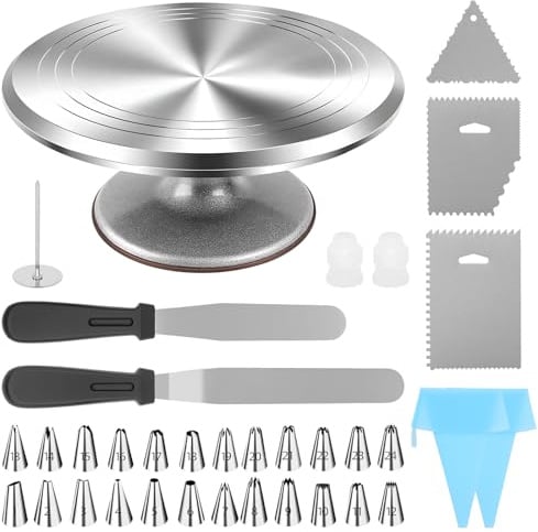 BRIEFNESS Professional Cake Decorating Kit with Aluminium Turntable, 24 Nozzles & Icing Tools - Ultimate Baking Set for Beginners & Experts