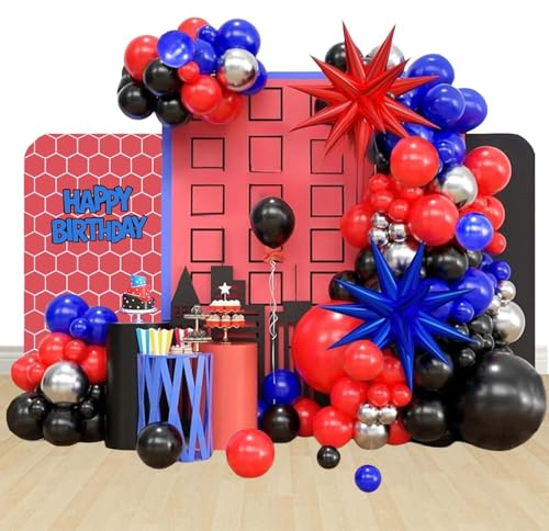 Kit de Arco de Spider Globos Azul Rojo y Negro Decoraciones para Fiesta de Cumpleaños Temática de Spider Guirnalda de Globos