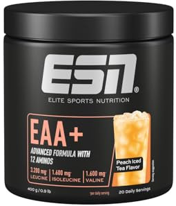 ESN EAA+, Peach Iced Tea, 400 g, allen 9 EAAs & Vitamin B6 | 3,2 g Leucin pro Portion, ideale Löslichkeit, vegan - made in Germany