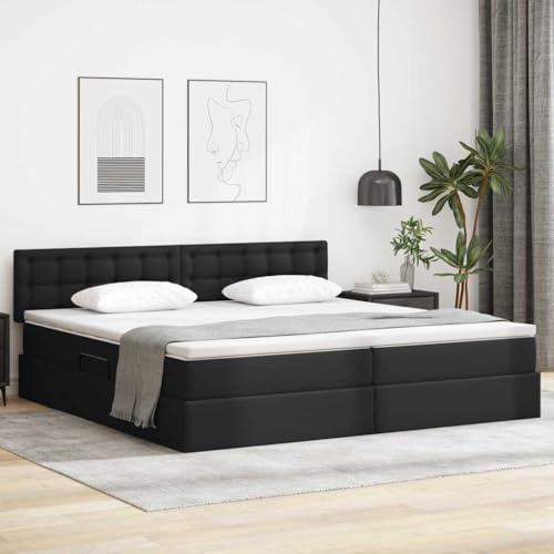 Owoxanthellate Boxspringbett 200x200 cm Kunstleder Hellgrau mit LED Stauraum hydraulischer Lift Modernes Design für Schlafzimmer Gästezimmer Loft