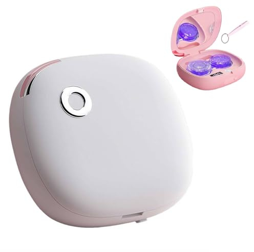 2026 Ultrasonic Contact Lens Cleaner Machine – Portable & Rechargeable Contact Lens Solution Cases with Blue Light, Mirror,3mode, Gentle Cleaning & Increase Brightness, for Travel, Home, Trip (White)