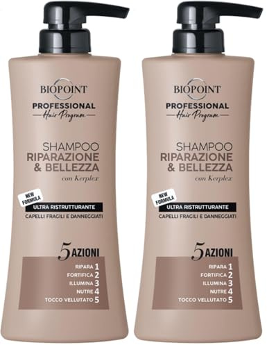 Biopoint Professional Hair Program - Shampoo Capelli Riparazione & Bellezza, Formula Ricca e Cremosa per Rigenerare i Capelli Danneggiati, 400 ml (Confezione da 2)