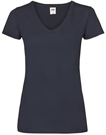 FRUIT OF THE LOOM Women's V-neck Valueweight T Shirt, Blue - Deep Navy, L UK