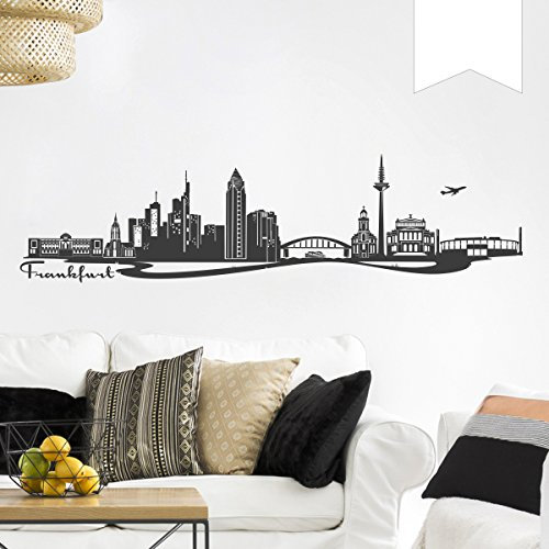 WANDKINGS Wandtattoo Skyline Frankfurt (mit Sehenswürdigkeiten und Wahrzeichen der Stadt) 100 x 26 cm weiß - erhältlich in 33 Farben