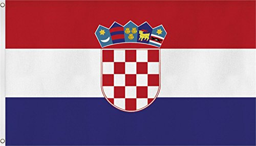Flagge Kroatien 90 x 150 cm Fahne mit 2 Ösen 100g/m² Stoffgewicht Hissflagge für Mast EXTREM REIßFEST,sehr robust, extra starke Messing-Ösen - mehrfach umlaufend genäht, ideal als Hissflagge Hissfahne für Innen/Außen, für Haus, Garten zur D