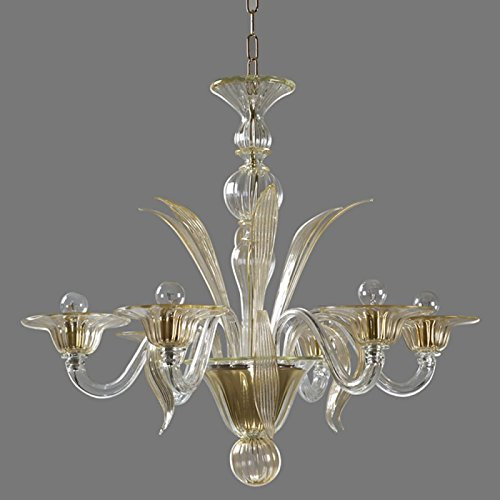 Ca' Serenissima lustre en verre de Murano 6 lampes cristal or