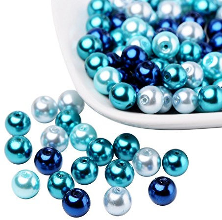 PH PandaHall 100Pcs Perle en Verre Perle Bleu Pour Bracelet, Perles Rondes 8mm Perles Bleu Nacré Perles de Verre Rondes, pour DIY Fabrication de Bijoux Colliers Bracelets, Trou: 1mm
