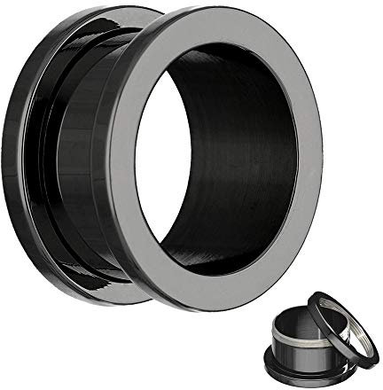 Treuheld® | 10mm Titan Ohr Flesh Tunnel | Schwarz | reines G23 Titan | Damen und Herren | mit Gewinde - Schraubverschluss/zum Schrauben