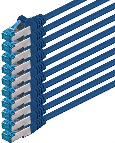 0,25 m Cable de Red, Cable Ethernet y LAN SFTP PIMF Cat6a - transmite hasta 10 Gigabit por Segundo y es Adecuado para switches, routers, módems con Entrada RJ45, azul - 10 piezas