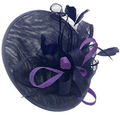 Caprilite Navy and Lavender Purple Sinamay Big Disc Saucer Fascinator Hat for Women Weddings Headband