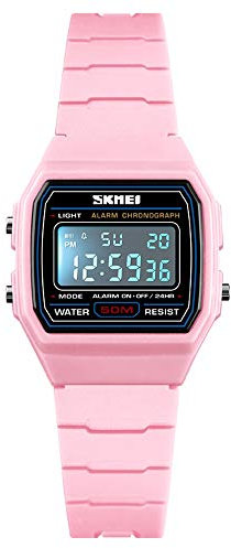 FeiWen Mode Simple Sport Montres Femme 50M Étanche Outdoor Militaires LED Électronique Alarme Chronomètre Plastique Digital Montre Bracelet de Garçon et Fille (Rose)