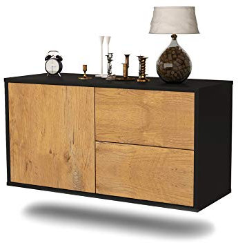Dekati Lowboard Chicago hängend (92x47x35cm) Korpus anthrazit matt - Front Holz-Design Eiche - Push to Open - hochwertige Leichtlaufschienen