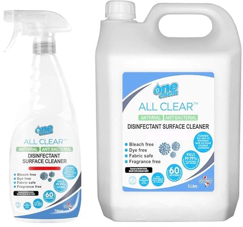 One Chem OC0049 All Clear Surface Cleaner 5L Glass and 750ml Trigger Spray Bottle